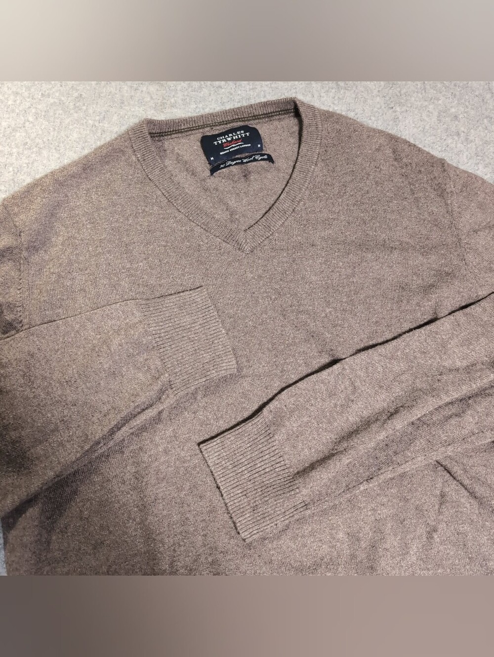 CHARLES TYRWHITT Cashmere Blend V-Neck Sweater Mens Medium Taupe Brown Knit